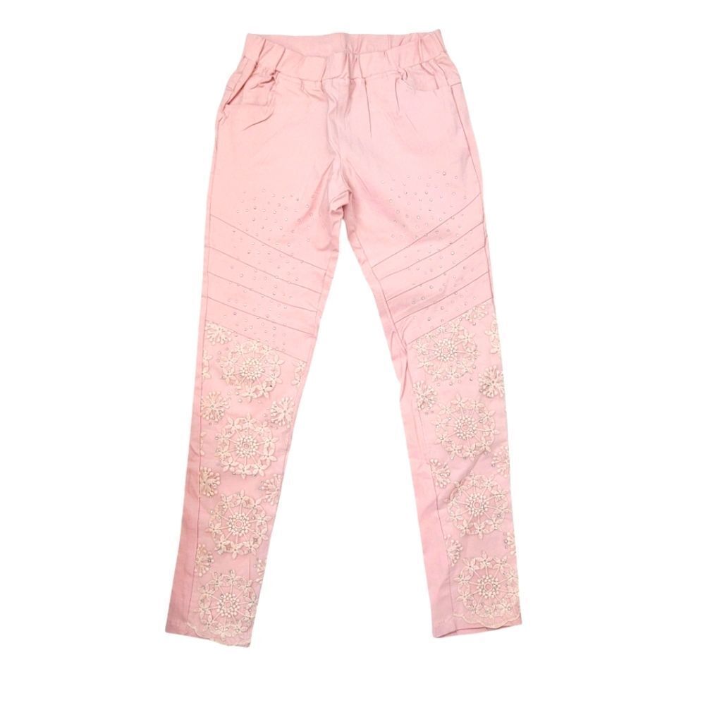 2/$20 Y2K Pink Lace & Beads Flower Pattern Pants Size: 24"